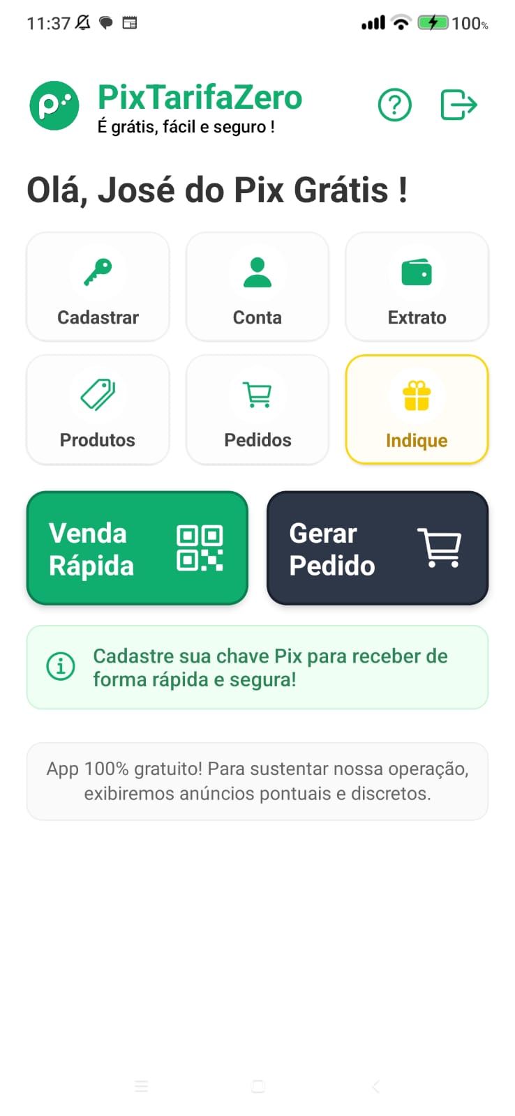 Tela inicial do app